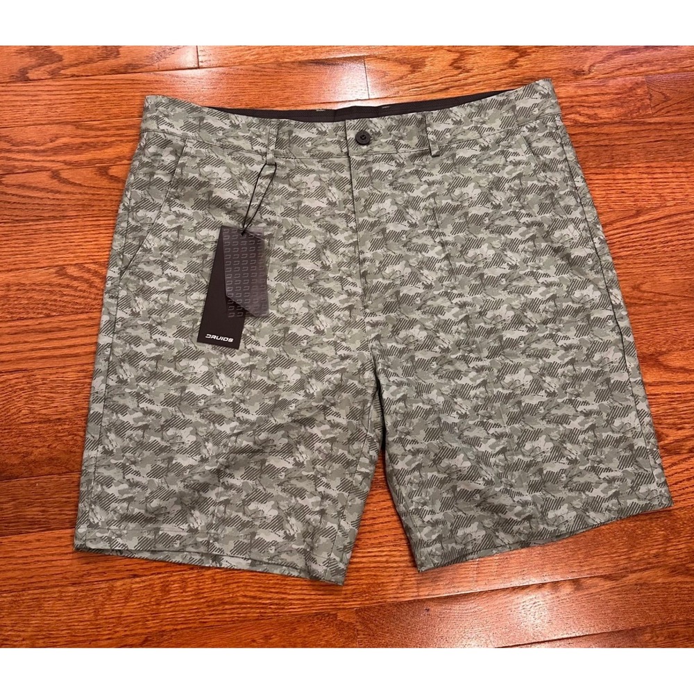 New Druids Golf Performance Shorts Mens 40 Green Camo Camouflage Print Stretch